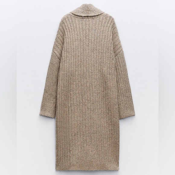 Zara Beige Rib Knit Coat - Picture 2 of 12